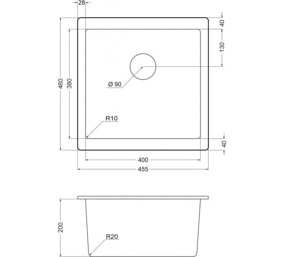 Кухонная мойка EMAR кварцевая EMQ-1455.P Антрацит