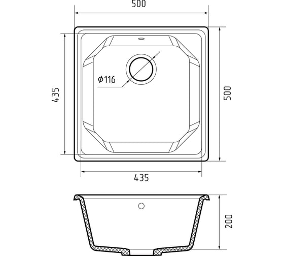 Мраморная мойка GRANFEST UNIQUE GF-U-500 1-чаша, 500х500 мм, терракот U-500 тер