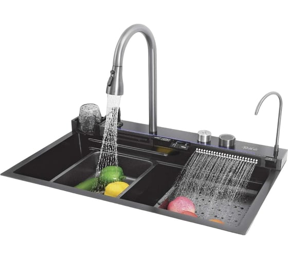 Мойка врезная многофункциональная Cerutti SPA gloria 75x46 см глубина 22 см нержавеющая сталь, цвет черный 10022 1