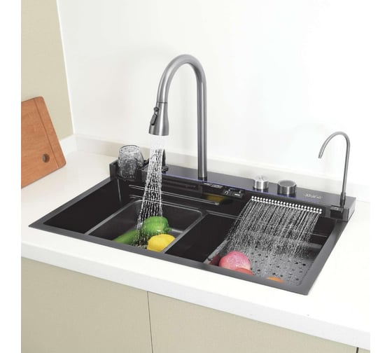 Мойка врезная многофункциональная Cerutti SPA gloria 75x46 см глубина 22 см нержавеющая сталь, цвет черный 10022