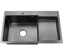 Мойка прямоугольная AKS толщина до 3.2 мм, 780x480 мм, мойка слева, графит, сифон 93982