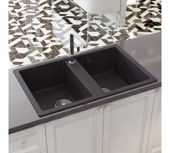 Мойка MIXLINE ML-GM23 двухчашевая, шоколад 345, 770х500х190 мм NEW 552046 1