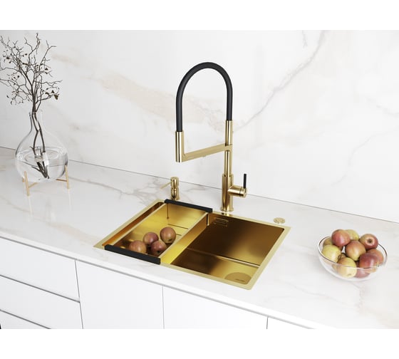 Кухонная мойка Paulmark NEXT-SKEW 58 UNI, брашированное золото, 580х440мм, PM885844-BG