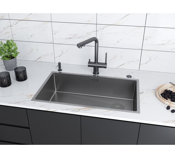 Кухонная мойка Paulmark NEXT-SKEW 74 UNI, вороненая сталь,740х440мм, PM887444-GM
