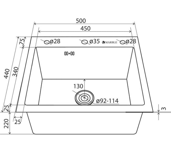 Кухонная мойка из нержавеющей стали MARBLE VM500/440S с PVD покрытием VM500*440S