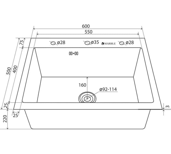 Кухонная мойка из нержавеющей стали MARBLE VM600/500B с PVD покрытием VM600*500B
