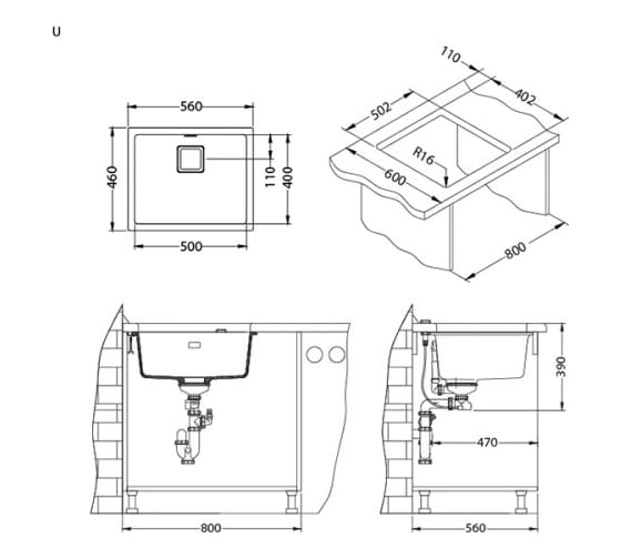 Мойка ALVEUS QUADRIX 50 GRANITAL+ TWILIGHT-G05M 560х460х200 мм, с сифоном 1133398 1108038