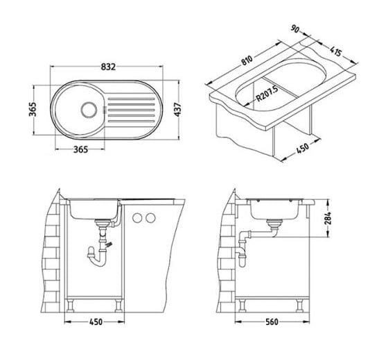 Мойка ALVEUS FORM 40 NAT-90 832х437 мм, 1X в комплекте с сифоном 1102384 1060001