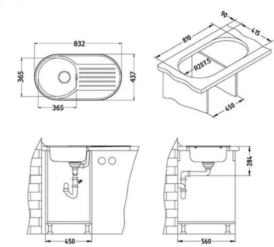 Мойка ALVEUS FORM 40 LEI-90 832х437 мм, 1X в комплекте с сифоном 1102384 1060038