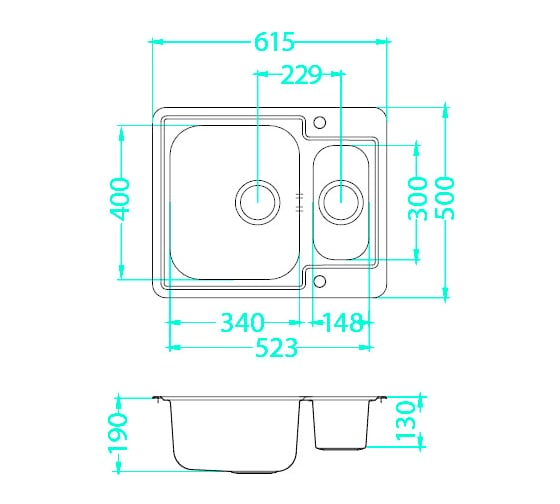 Мойка ALVEUS LINE MAXIM 50 SAT-90 610х500 мм, 1+1/2 в комплекте с сифоном 1130555 1089612