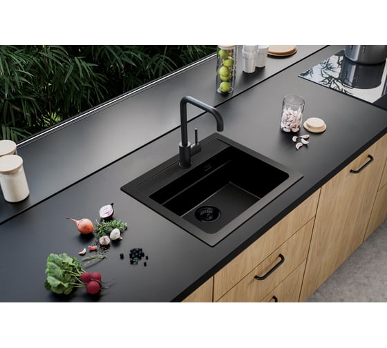 Мойка для кухни ALVEUS GRANITAL ATROX 30 CARBON - G91 1X 590x500 мм, в комплекте с сифоном BLACK EDITION 1148162