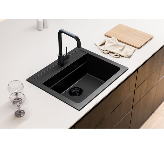 Мойка для кухни ALVEUS GRANITAL ATROX 30 CARBON - G91 1X 590x500 мм, в комплекте с сифоном BLACK EDITION 1148162