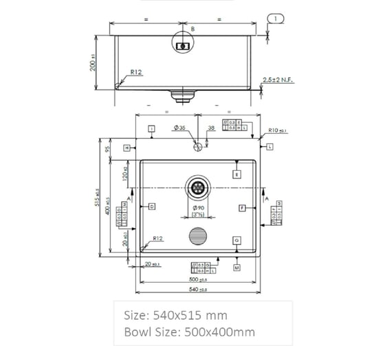Мойка для кухни ALVEUS NOX 120 BRS 540x515x200 в комплекте с интегрированным сифоном 1149937