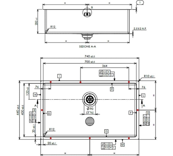 Мойка для кухни ALVEUS NOX 60 BRS 740x440x200 в комплекте с интегрированным сифоном 1149927