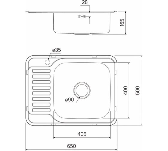 Мойка IDDIS Basic нержавеющая сталь, полированная, чаша справа, 650х500 мм BAS65PRi77