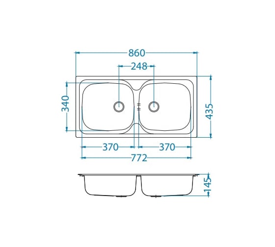 Мойка ALVEUS BASIC 70 NAT-90 860х435 мм, 2X в комплекте с сифоном 1071240 1008846