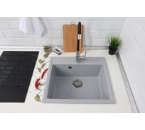 Кухонная мойка из искусственного камня Alcora Сати 565х505 мм, серая с сифоном 5691S-13
