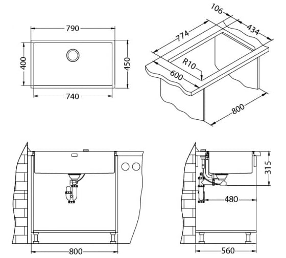 Мойка ALVEUS QUADRIX 60 BRS-90 790х450х200 мм, в комплекте с сифоном 1102384 1092477