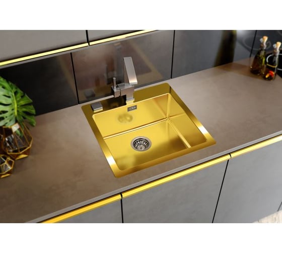 Мойка ALVEUS PURE MONARCH 30 GOLD-90 FS 515х525 мм, 1X в комплекте с выпуском, без сифона 1106867