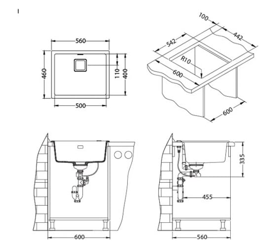Мойка ALVEUS QUADRIX 50 GRANITAL+ STEEL-G04M 560х460х200 мм с сифоном 1133398 1108037