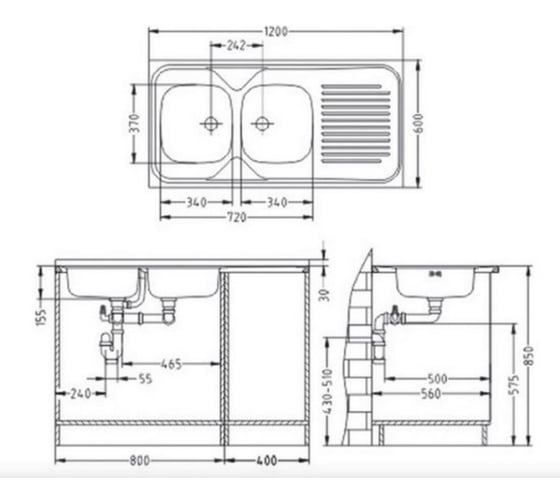 Мойка ALVEUS CLASSIC 100 NAT-60 1200х600 мм, 2X правая, в комплекте с сифоном 1071240 1009085