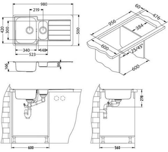 Мойка ALVEUS LINE 10 NAT-90 980х500 мм, 1+1/2 в комплекте с сифоном 1130555 1064281