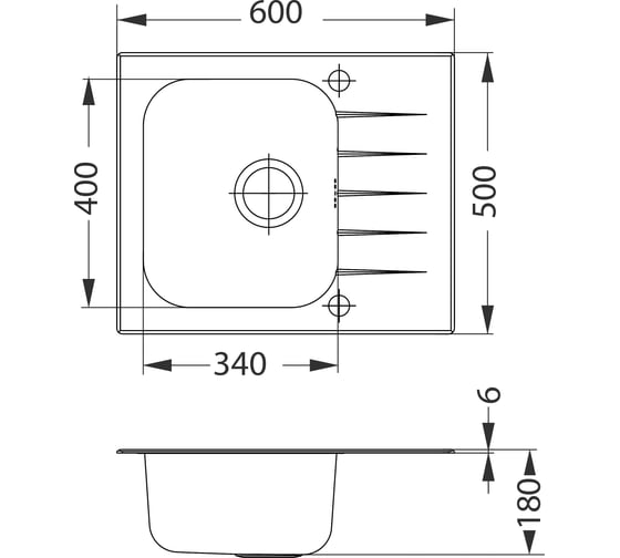 Мойка ALVEUS VITRO 10 RAL9005-90 черная, 600х500 мм, c сифоном клапан-автомат 1058656 1114557