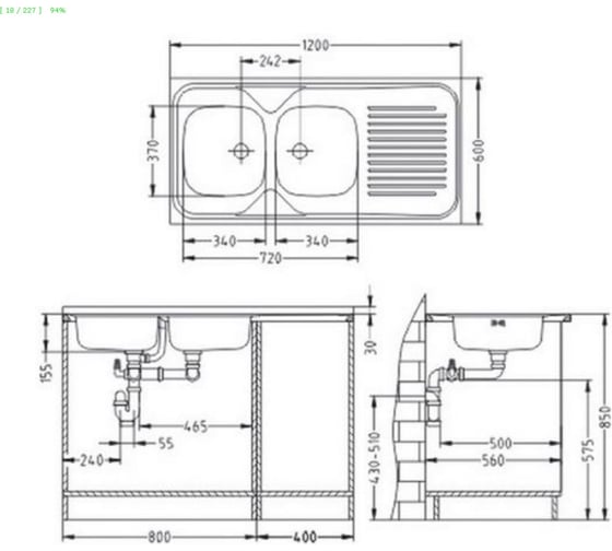 Мойка ALVEUS CLASSIC 100 NAT-60 1200х600 мм, 2X левая, в комплекте с сифоном 1071240 1009084