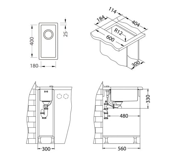 Мойка ALVEUS QUADRIX 10 BRS-90 230х450х175 мм, в комплекте с сифоном 1102384 1102602