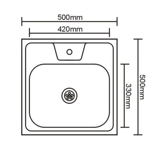 Мойка SINKLIGHT нержавеющая сталь, накладная, квадрат 500х500 мм, выпуск 3 1/2 глянец 0.6/16072022