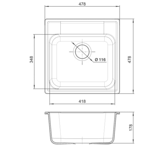 Мойка GRANFEST QUARZ 1 чаша, 480х480 мм, черный 48 черный