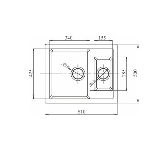 Мойка GRANFEST QUADRO мрамор, 1.5 чаши, 610х500 мм, топаз Q-610 K топ