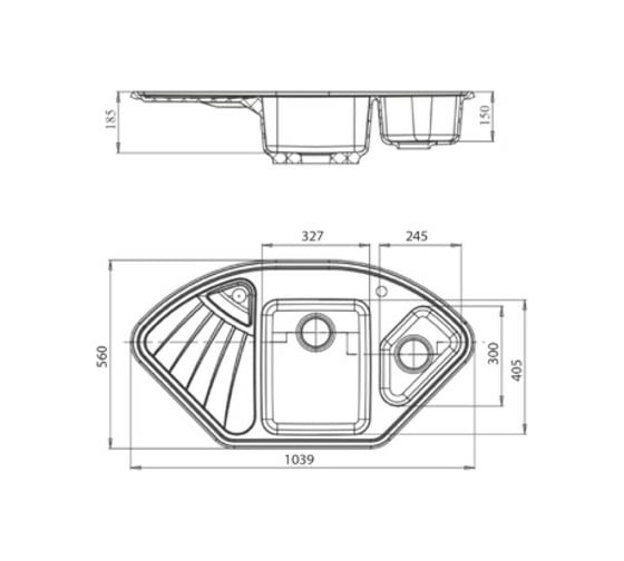 Мойка GRANFEST CORNER GF-C--1040E мрамор, угловая, 1039х560 мм, белый C-1040 E бел