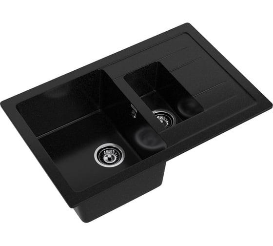 Мойка GRANFEST QUADRO GF-Q--775KL мрамор, 1.5-чаши+крыло, 765х495 мм, черный Q-775 KL чер