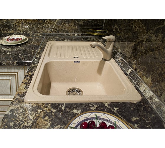 Мойка GRANFEST STANDART GF-S--780L мрамор, чаша с крылом, 775х500 мм, бежевый  S-780 L беж