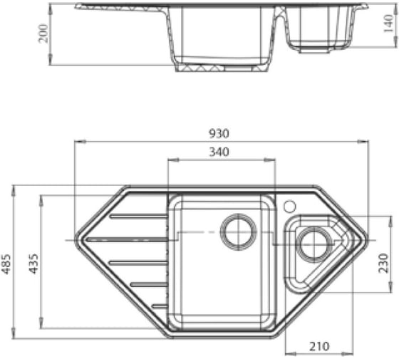 Мойка GRANFEST CORNER GF-C--950E мрамор, угловая, 930х485 мм, светло-розовый C-950 E св-роз