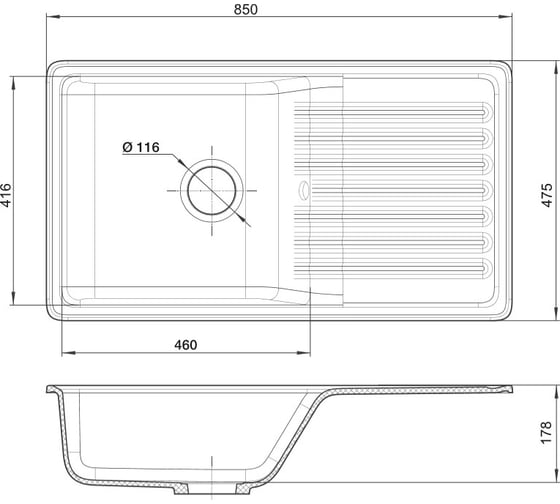 Мойка GranFest QUARZ чаша+крыло, 860х480 мм, бежевый 73 бежевый