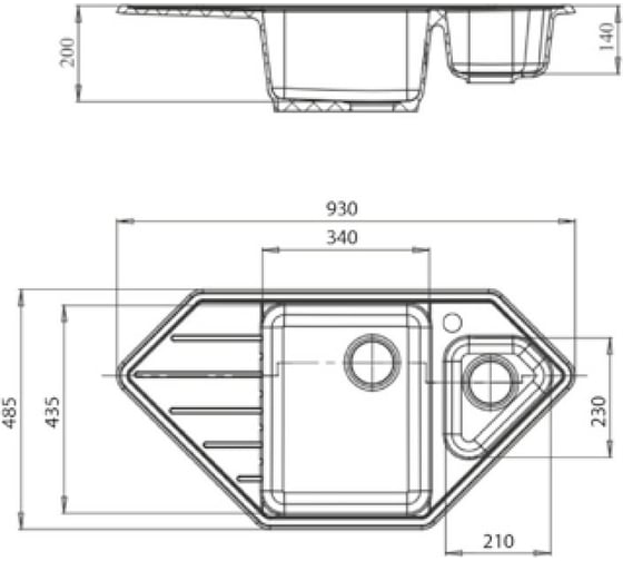 Мойка GRANFEST CORNER GF-C--950E мрамор, угловая, 930х485 мм, топаз C-950 E топ