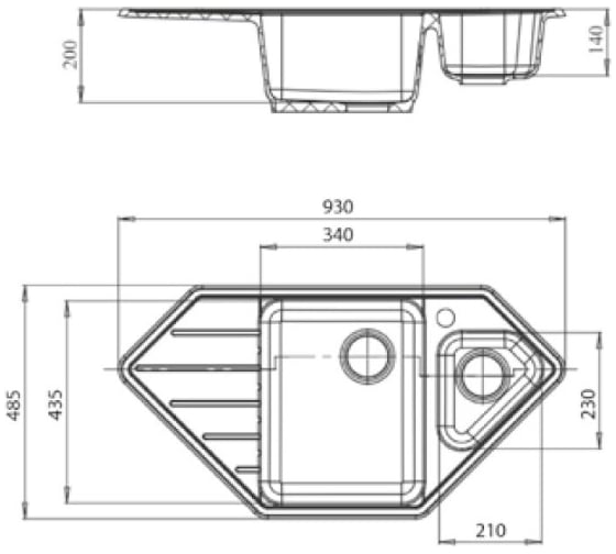 Мойка GRANFEST CORNER GF-C--950E мрамор, угловая, 930х485 мм, зеленый C-950 E зел
