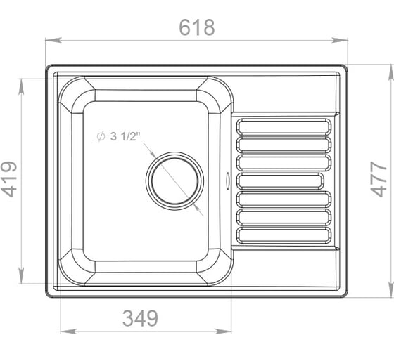 Мойка GranFest QUARZ чаша+крыло, 620х480 мм, белый 13