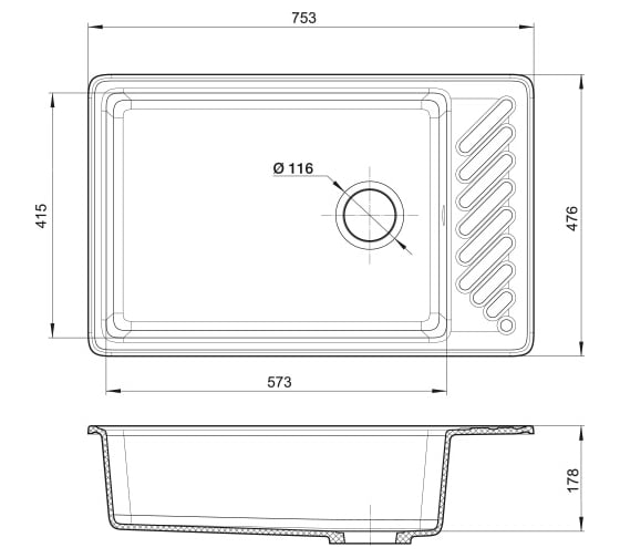 Мойка GranFest QUARZ чаша+крыло, 760х480 мм, бежевый  51