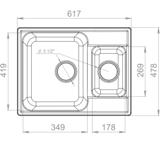 Мойка GRANFEST QUARZ 1.5 чаши, 620х480 мм, терракот 09 терракот