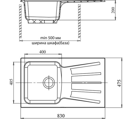 Мойка GRANFEST STANDART GF-S--850L мрамор, чаша+крыло, топаз S-850 L топ