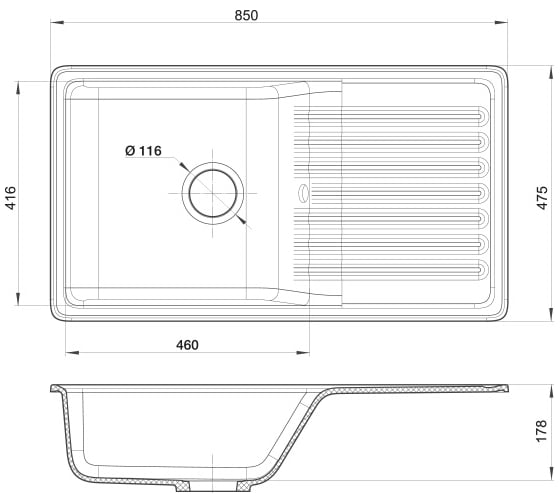 Мойка GranFest QUARZ чаша+крыло, 850х475 мм, песок 73