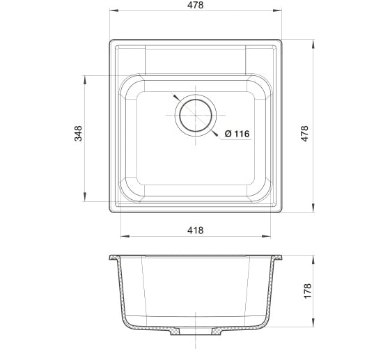 Мойка GranFest QUARZ 1-чаша, 480х480 мм, бежевый 48