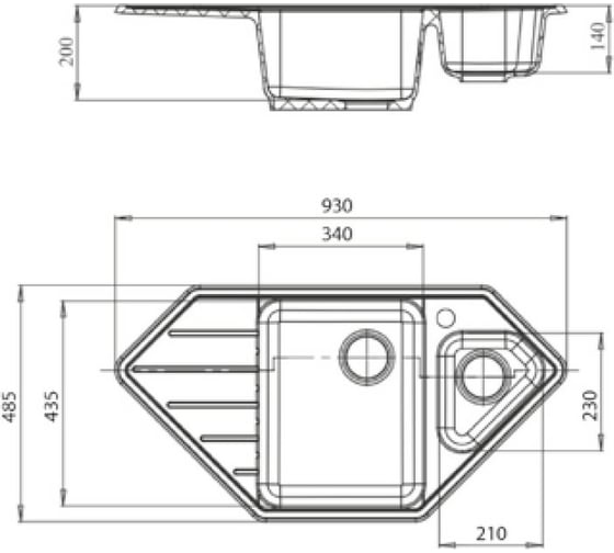 Мойка GRANFEST CORNER GF-C--950E угловая, 930х485 мм, песочный C-950 E пес