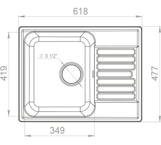 Мойка GranFest QUARZ чаша+крыло, 620х480 мм, бежевый GF-Z13