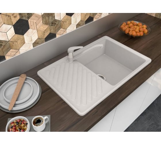 Мойка GranFest QUARZ чаша+крыло, 760х480, белый 52 белый