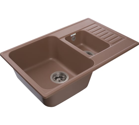 Мойка GRANFEST QUARZ 1.5 чаши с крылом, 740х480 мм, терракот 21К терракот