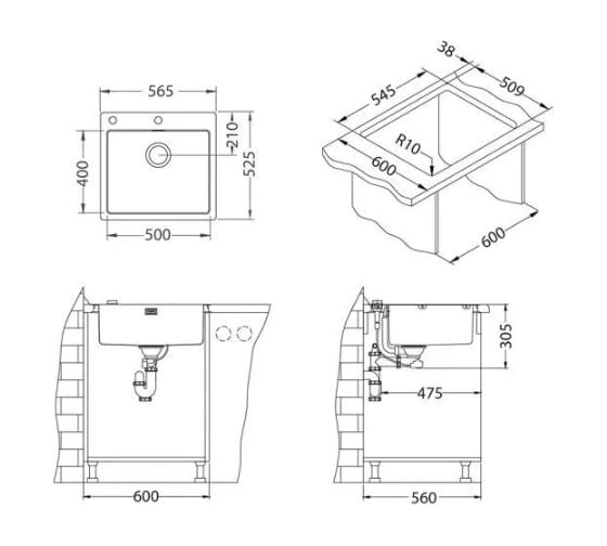 Мойка для кухни ALVEUS PURE 70 new KMB-90 565x525 в компл. с сифоном 1149522